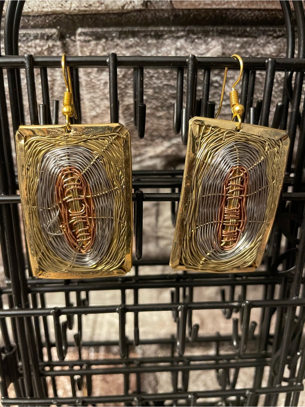 Wrapped Copper & Silver Toned Statement Dangle  Earrings